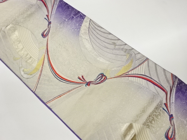 変わり鳥に紐模様織出し袋帯